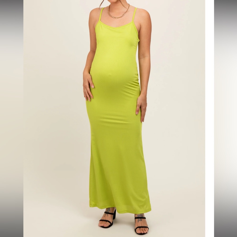 Orange Ribbed Fitted Maternity Maxi Dress